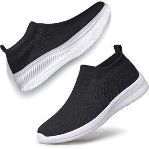 Sillenorth Mens Light Black Sock Sneakers Lightweight Flat Casual Running Shoes